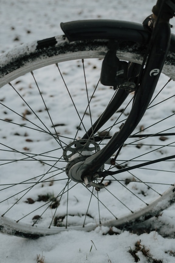 발전기, 자전거, 눈 덮인, 타이어, 장치, 눈, 겨울, 자전거, 휠, 차량