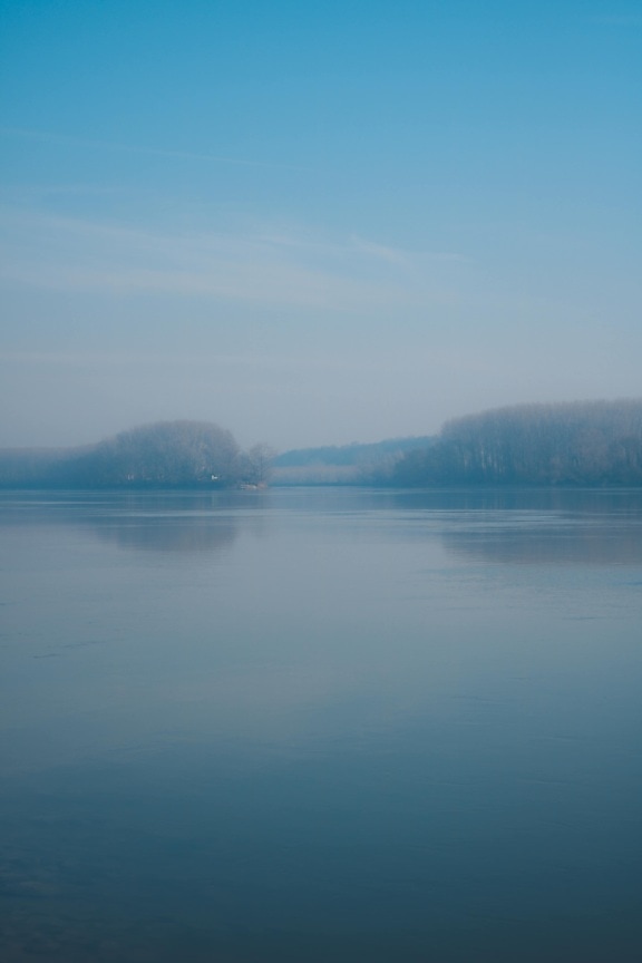 ミスト, 霧, 青い空, 水位, 湖, 地平線, 雰囲気, 穏やかな, 朝, ランドス ケープ