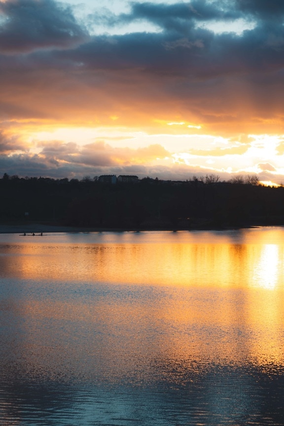 dusk, sunset, majestic, lakeside, lake, water, reflection, dawn, clouds, sun