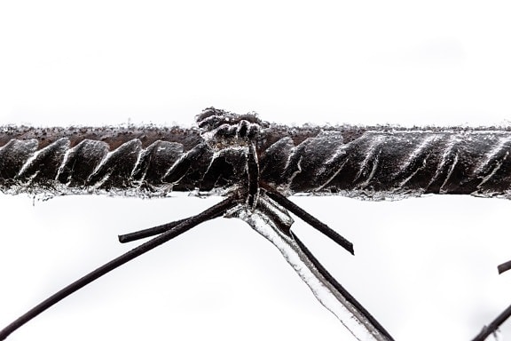 congelados, cables de, alambre de púas, hierro fundido, cristal de hielo, moho, metal, hierro, cerca de, de cerca