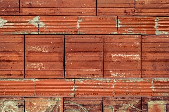 horizontal, parede, bloco, alvenaria, avermelhado, cimento, áspero, textura, construção, superfície