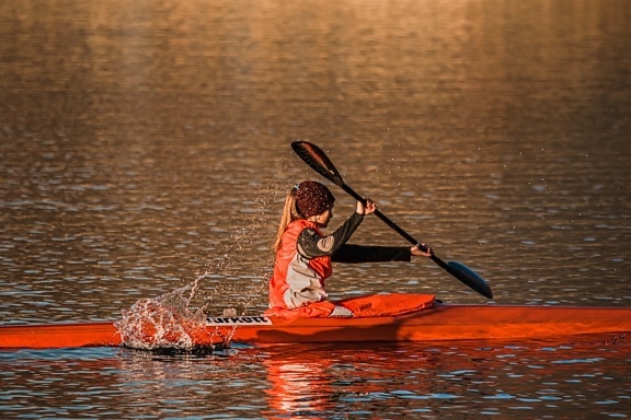 kayaking, young woman, kayak, teenager, paddle, race, racer, competition, sport, water