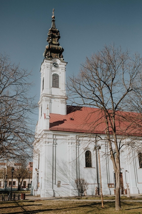 white church tower, Backa Palanka, orthodox backyard, religion, tower, old, architecture, cross