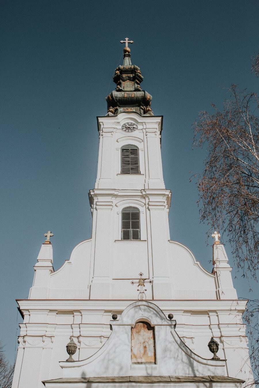 église, Serbie, orthodoxe, blanc, steeple, haute, avant, Croix, religion, bâtiment