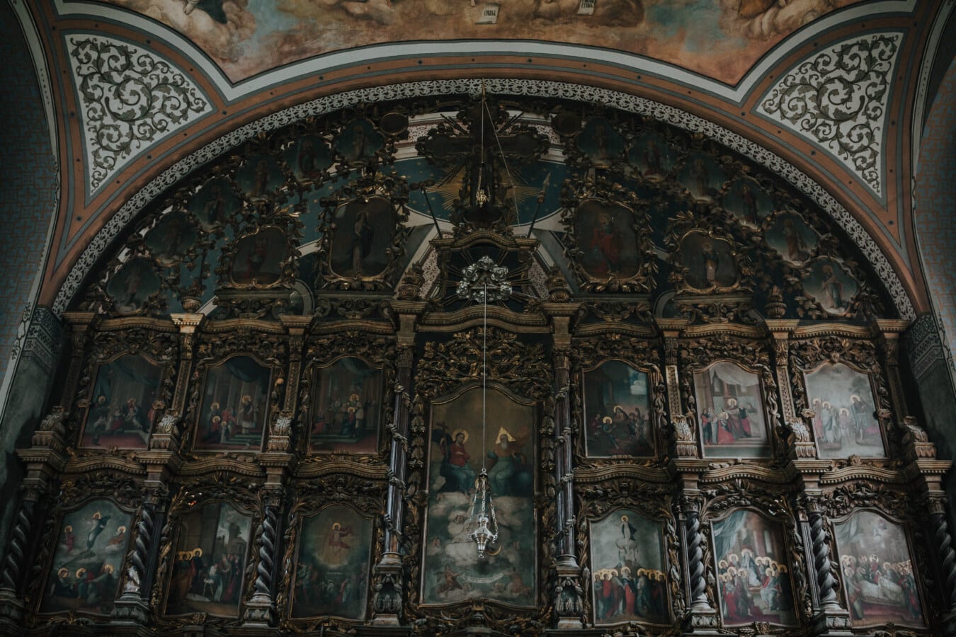 autel, christianisme, église, orthodoxe, design d’intérieur, au plafond, oeuvre, peinture, menuiserie, cathédrale