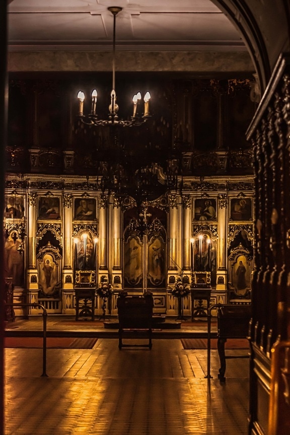 interior design, ortodoxe, Altarul, decoraţiuni interioare, biserica, umbra, la lumina lumânărilor, catedrala, structura, în interior