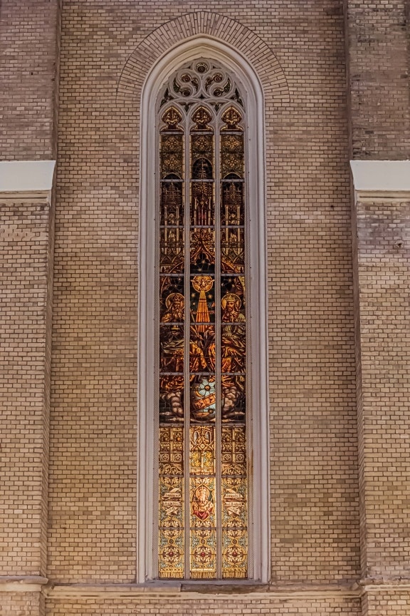 wall, cathedral, stained glass, catholic, arch, window, fine arts, artwork, architectural style, architecture