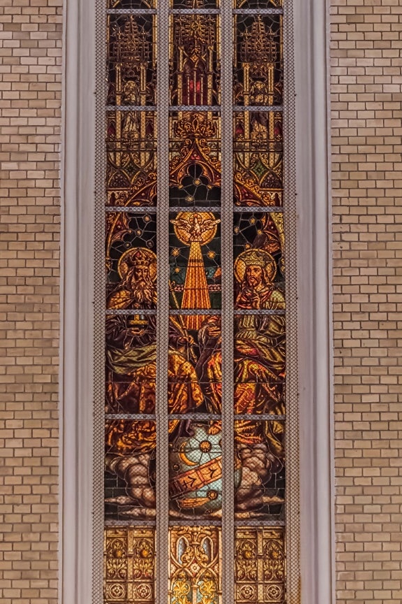 καθεδρικός ναός, παράθυρο, καθολική, χρωματισμένο γυαλί, μεσαιωνική, τούβλα, τοίχου, πλαίσιο, αρχιτεκτονική, θρησκεία