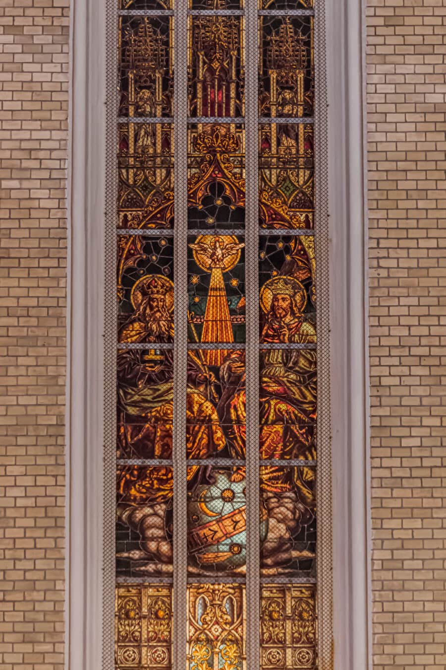 cathedral, windows, catholic, stained glass, medieval, bricks, wall, framework, architecture, religion