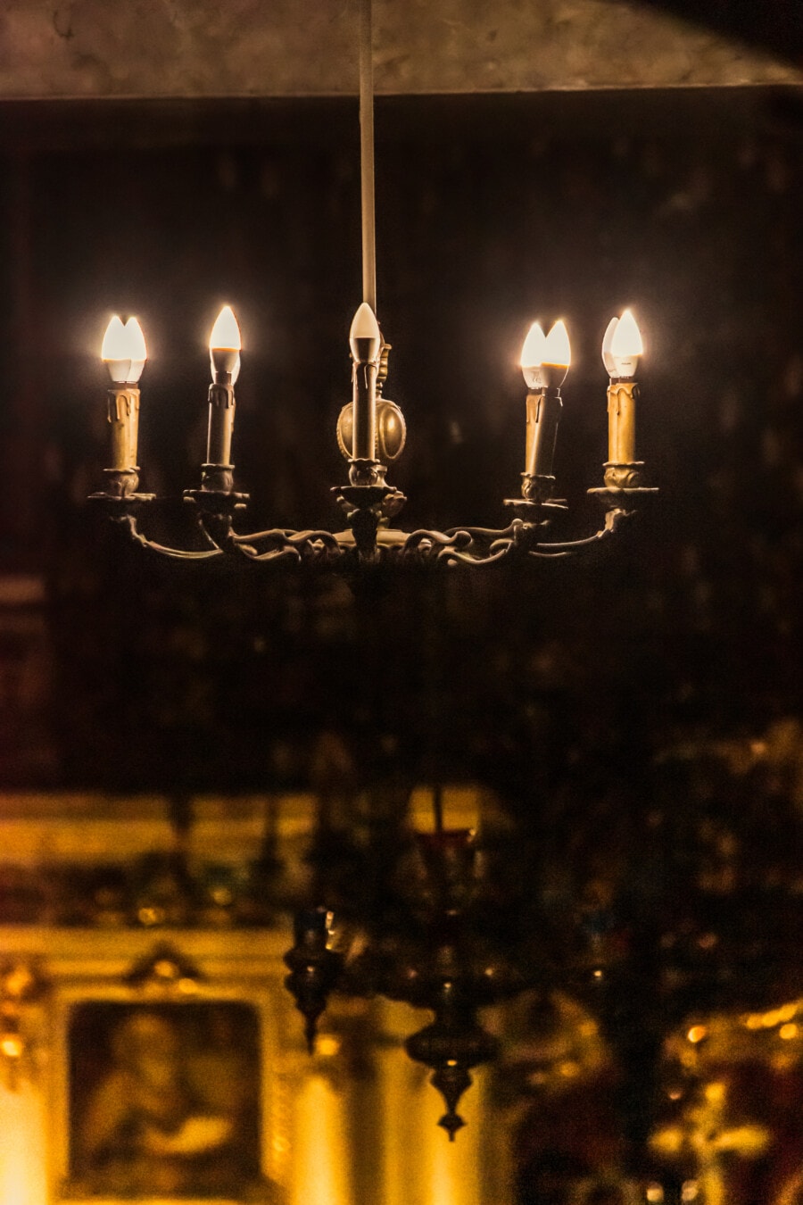 chandelier, elegant, church, orthodox, light, religion, flame, lamp, dark, illuminated