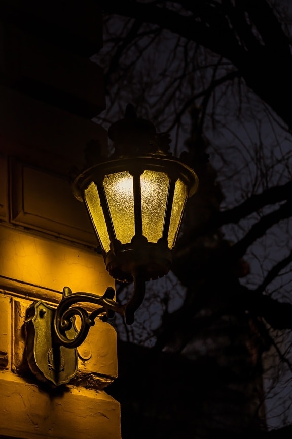 velho estilo, lâmpada, noite, rua, canto, iluminação, luz, lanterna, dispositivo, escuro