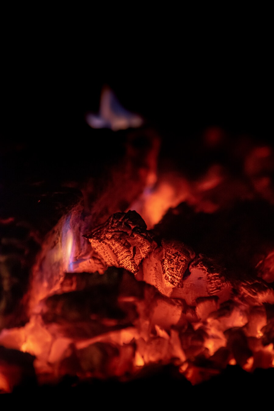 ignite, close-up, fire, firewood, flames, charcoal, darkness, night, campfire, burn