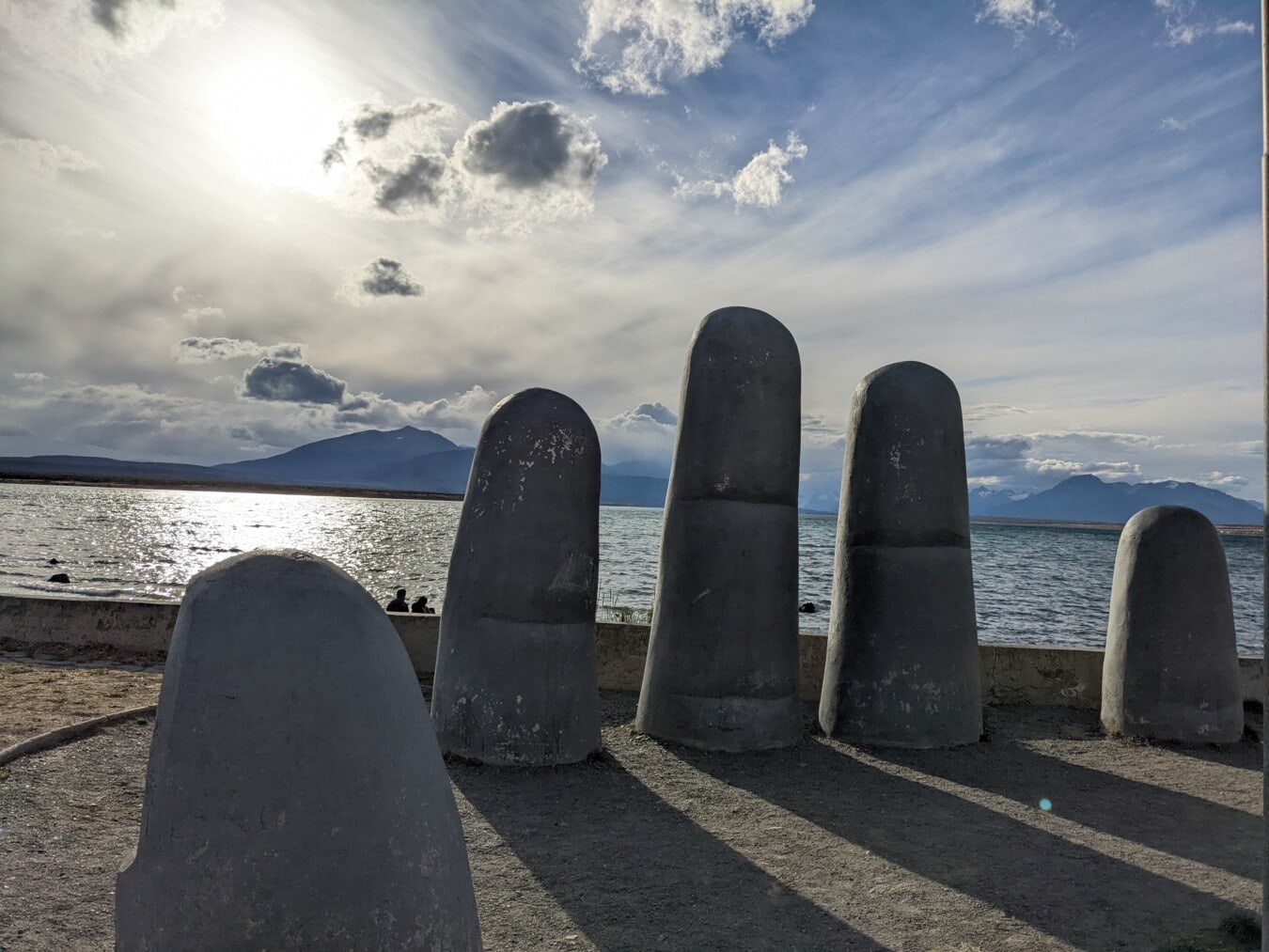 stones, big, sculpture, finger, shadow, seaside, water, sea, landscape, dawn