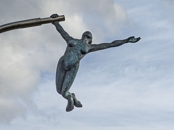 жінка, скульптура, тіло, метал, Бронза, на відкритому повітрі, мистецтво, Синє небо, художні, хмара