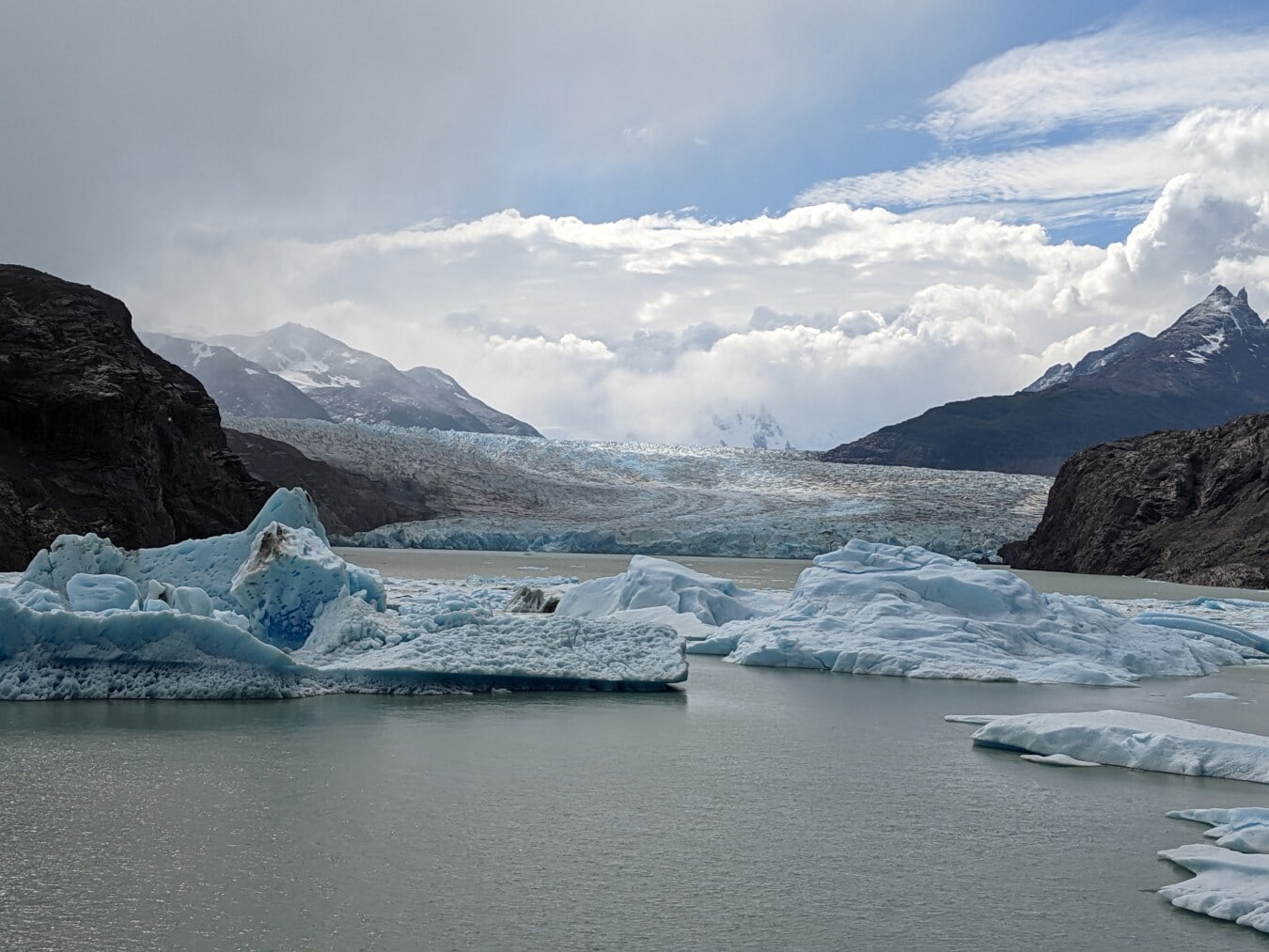 Glacier, flottant, iceberg, lac, montagnes, eau, neige, glace, paysage, montagne