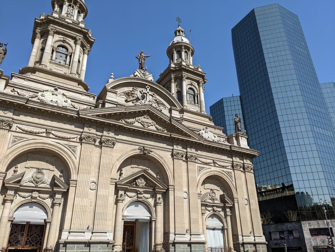 Metropolitan Cathedral, Plaza de Armas, square, Chile, cathedral, downtown, tower, landmark, baroque, facade, architecture