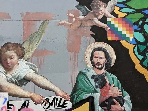 mural, graffiti, Ángel, santo, Bellas Artes, arte, pintura, ilustración, artística, color