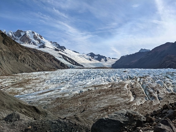 ice field, glacier, frozen, mountains, blue sky, ice, landscape, snow, mountain, water