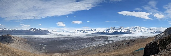 glacier, valley, panorama, landscape, mountain, ice, nature, winter, outdoors, scenic