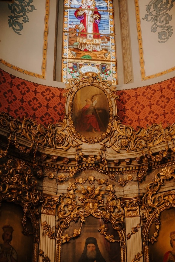 výzdoba interiéru, kostel, barevné sklo, ikona, ortodoxní, byzantské, náboženství, umění, Katedrála, dekorace
