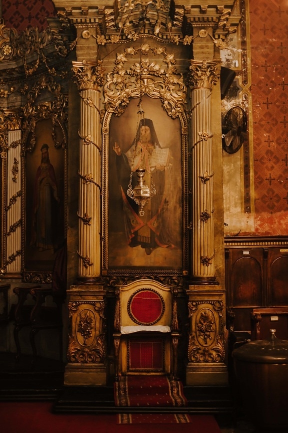 ortodoxa, iglesia, silla, pedestal, medieval, icono, Bellas Artes, religión, asiento, altar