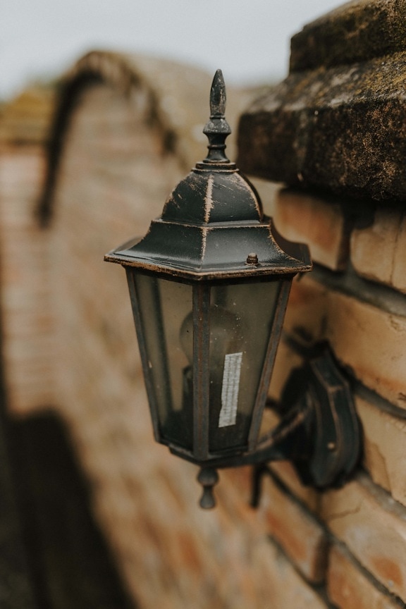 cast iron, lantern, wall, brick, device, lamp, old, architecture, traditional, outdoors