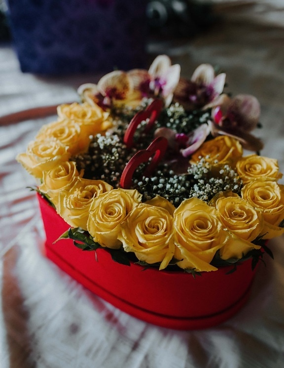 Valentinsdag, gave, buket, romantisk, kærlighed, hjerte, roser, blomst, dekoration, blomster