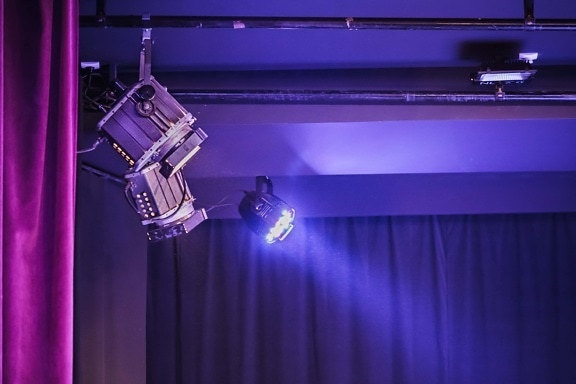 theater, spotlight, velvet, curtain, stage, light bulb, light, room, indoors, lamp