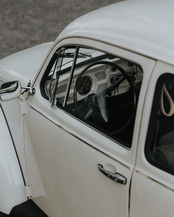 bijeli auto, Volkswagen buba, stari stil, starodobno, instrument tabla, staro, nostalgija, upravljač, luksuzno