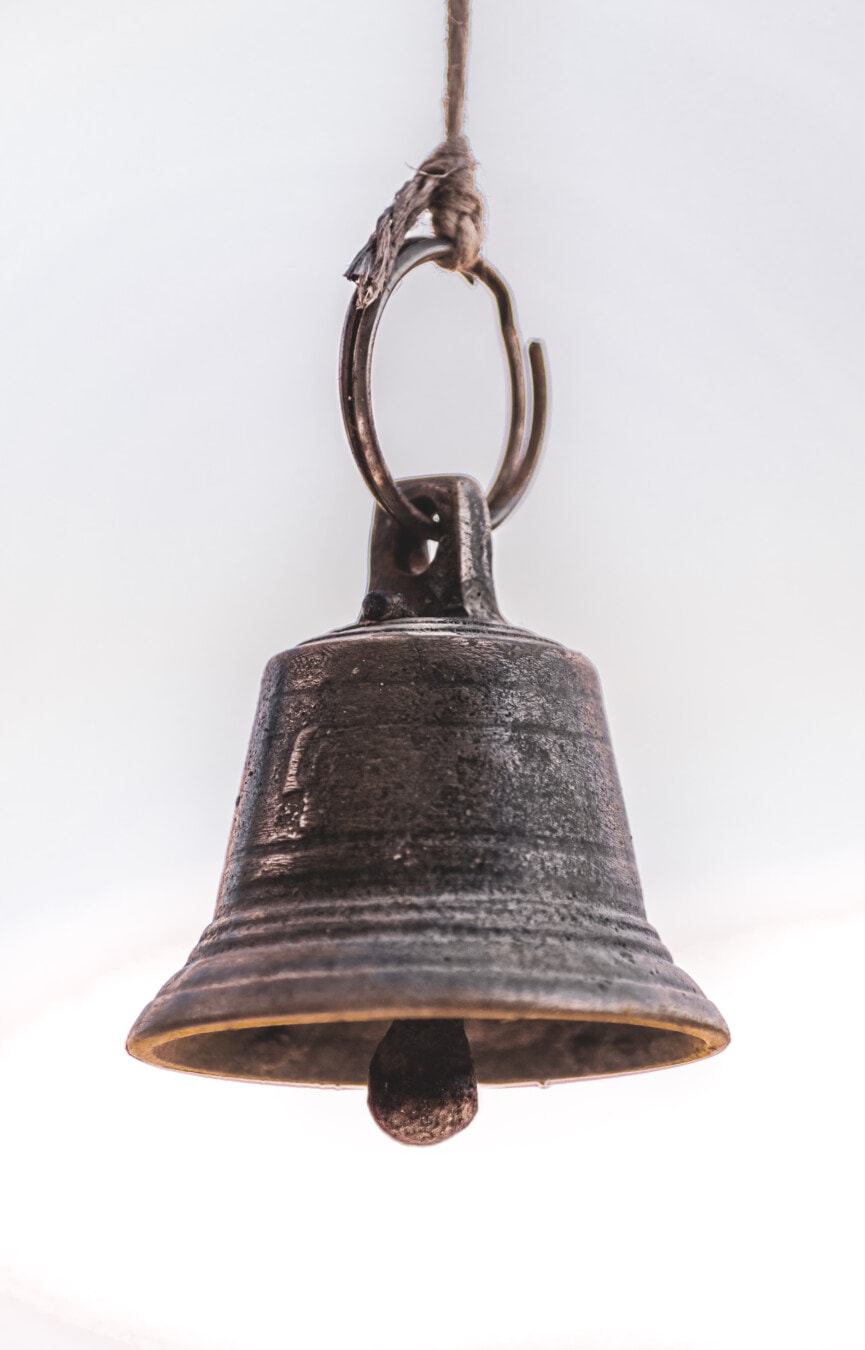 bronze, cloche, cuivre, objet, miniature, metal, suspendu, vieux, en laiton, antique