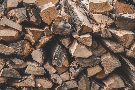 kayu bakar, Oak, kering, tumpukan, kulit, tekstur, industri, tumpukan, bahan bakar, kayu