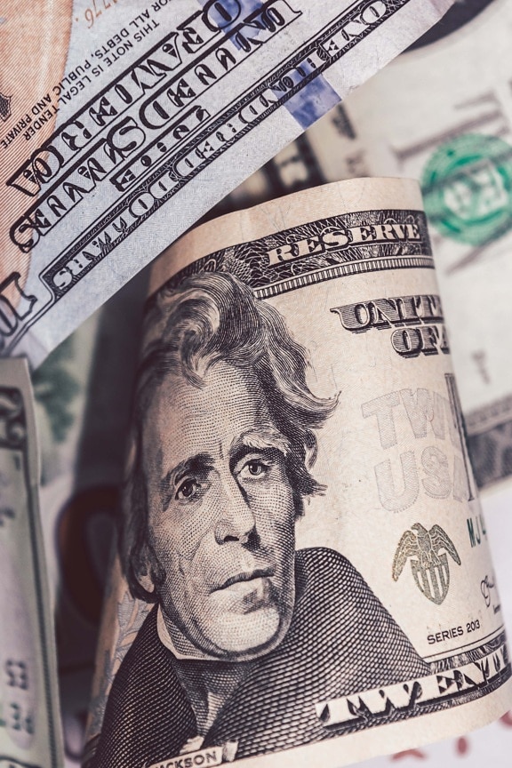 US-Zwanzig-Dollar-Schein, 20 Dollar, Andrew Jackson, Geld, Banknote, Bargeld, Finanzen, Währung, Einsparungen