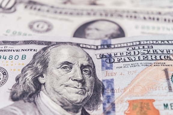 papírpénz, Franklin, dollár, közelkép, infláció, növelése, ár, Pénzügy, készpénz, papír