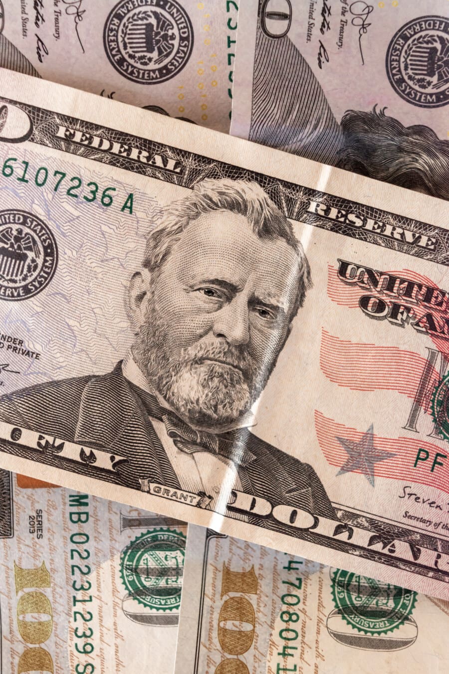 50$ dollars, Hiram Ulysses Grant, cash, United States of America, banknote, paper money, close-up, detail, currency, money