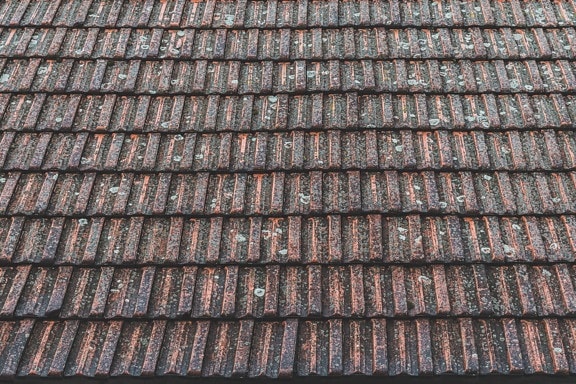 avermelhado, cerâmica, telhas, telhado, telhado, para telhados, horizontal, cobrindo, padrão, material
