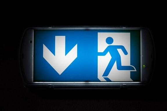 salida, emergencia, señal, evacuación, signo de, símbolo, seguridad, seguridad, información de, pantalla