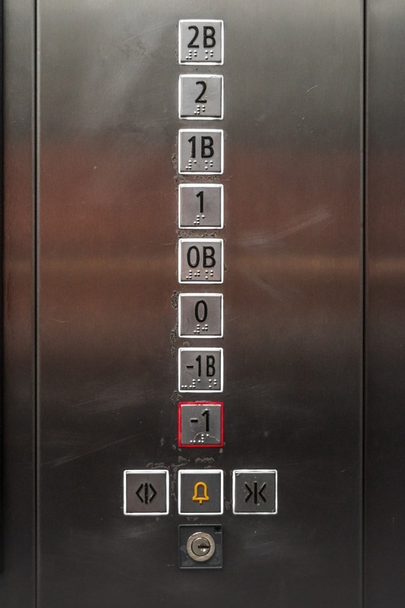 botões, elevador, lustrosa, aço inoxidável, segurança, segurança, dispositivo, aço, interruptor, ferro