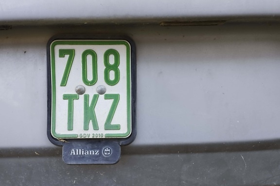 placas de matrícula, verde, número, parachoques, contacto directo, vehículo, al aire libre, sucio, señal, signo de