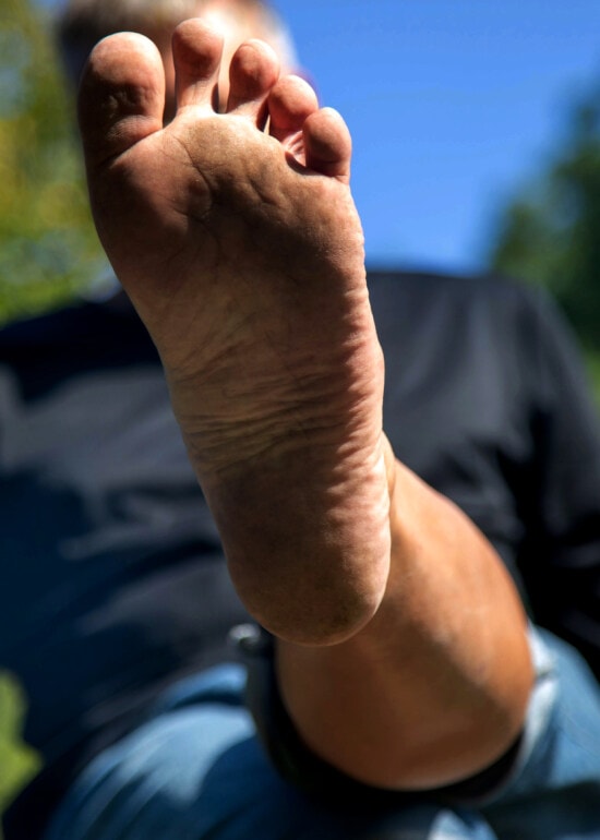barefoot, close-up, feet, man, standing, muscle, leg, foot, outdoors, blur