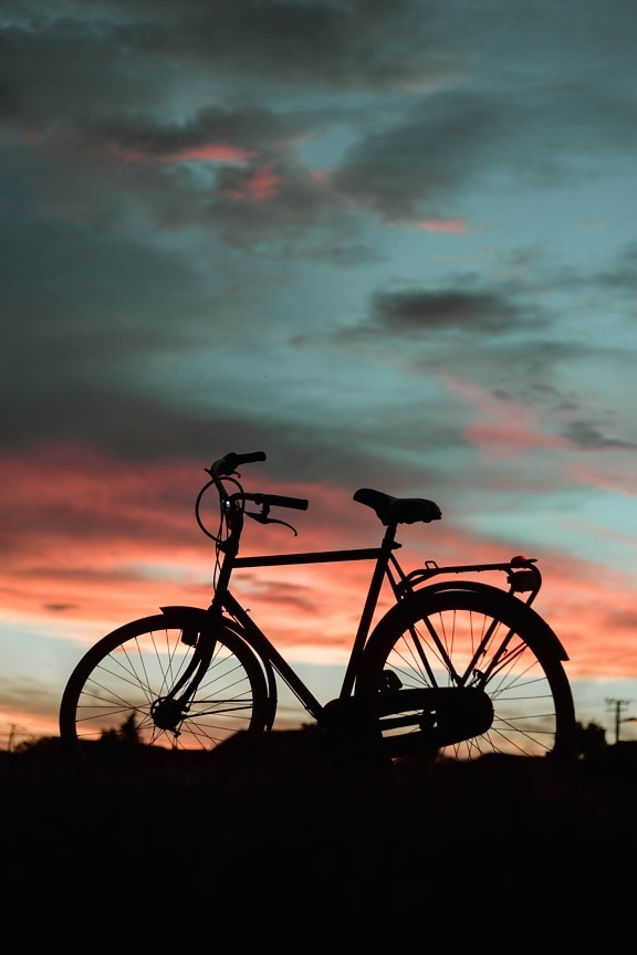 silueta, bicicleta, dramático, bicicleta, puesta de sol, amanecer, oscuridad, sol, noche, al aire libre