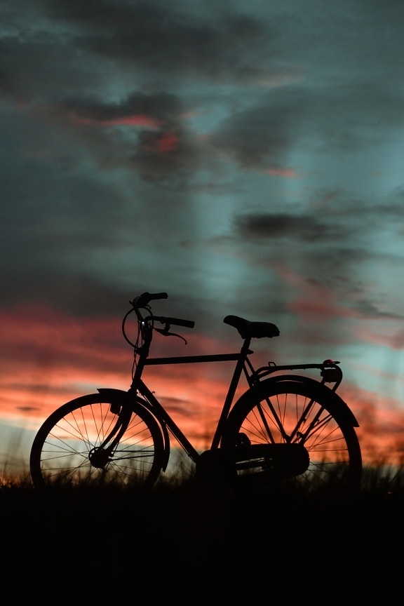 bicicleta, silueta, vista lateral, naturaleza, oscuridad, noche, puesta de sol, rueda, amanecer, Oscuro