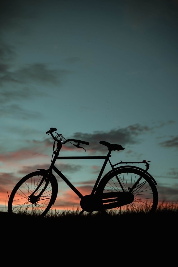 bicicleta, silueta, retroiluminada, oscuridad, sombra, bicicleta, puesta de sol, amanecer, oscuridad, luz