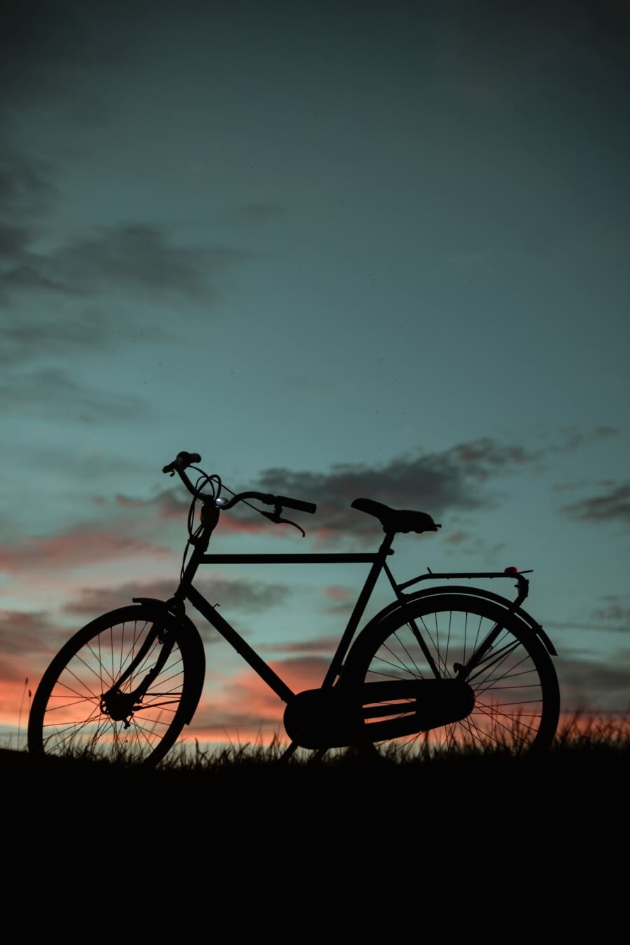 polkupyörä, siluetti, taustavalaistu, pimeys, varjo, pyörä, auringonlasku, valjeta, hämärä, valo