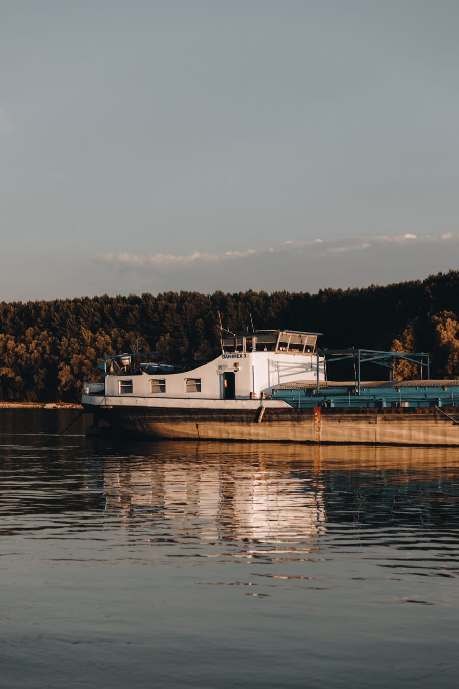 barge, close-up, ship, shipment, lake, water, river, reflection, sunset, vehicle