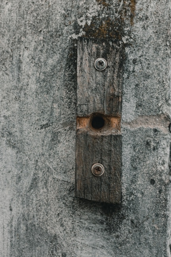 wooden, chunk, plank, block, hole, concrete, old, urban, texture, wall