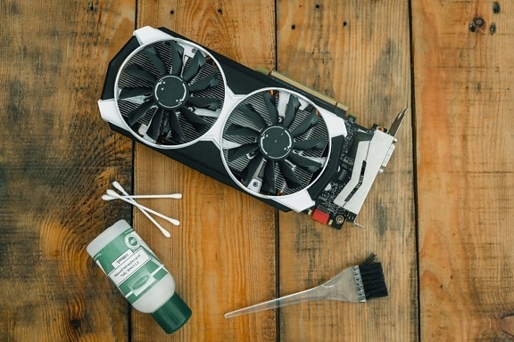 graphic card, electric fan, repair, computer component, cooler, cleaning brush, device