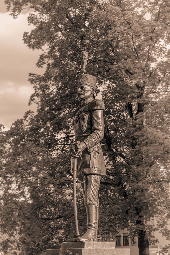 El rey Pedro I Karadjordjević, el libertador,, Serbia, estatua de, rey, Bronce, busto, monumento, uniforme, antiguo, de la soldadura