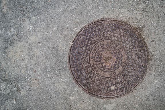 atas, Manhole cover, trotoar, lubang got, perkotaan, kotor, tekstur, baja, aspal, selokan