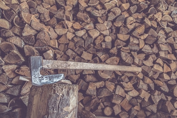 big, ax, wood splitting, hand tool, firewood, vintage, stacks, rough, sharp, texture
