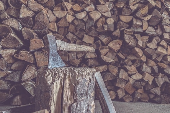 ax, hatch, wood splitting, firewood, stack, texture, many, retro, old, brown
